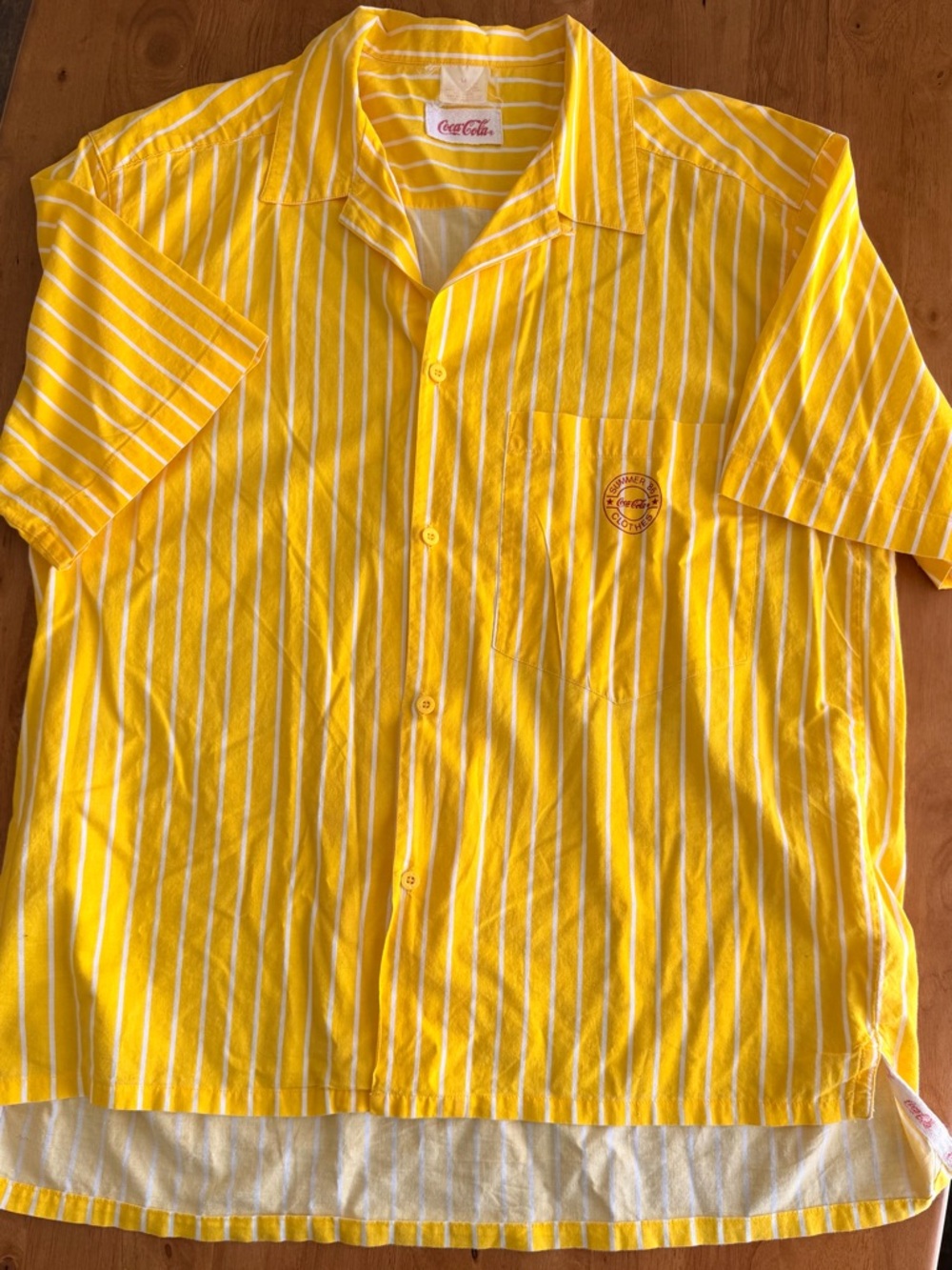 Vintage 1986 Coca-Cola Clothes Striped Button Down Shirt Yellow Mens Medium